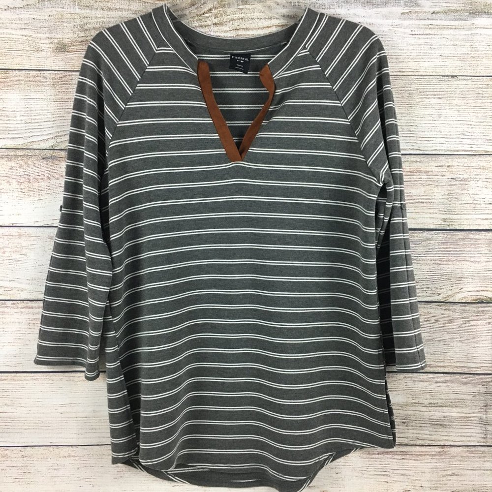 Ethereal by Paper Crane Tunic Top Tab Sleeves Side Slits Striped